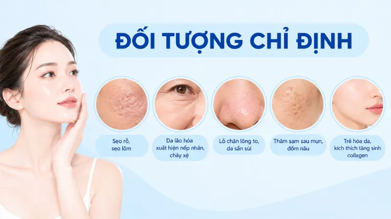 Laser CO2 Fractional được chỉ định cho trường hợp gặp vấn đề về cấu tr&uacute;c da, l&atilde;o h&oacute;a hoặc sẹo